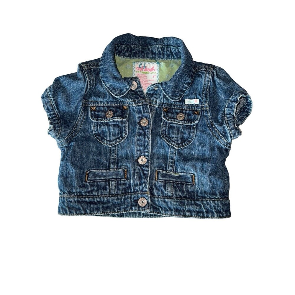 Oshkosh Bgosh DenimJean Jacket Shirt Girls 3T Button Up Short Sleeve Pockets